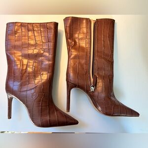 SCHUTZ Brown Heeled Croc-Embossed Boots